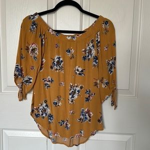 Marigold & navy flowered top